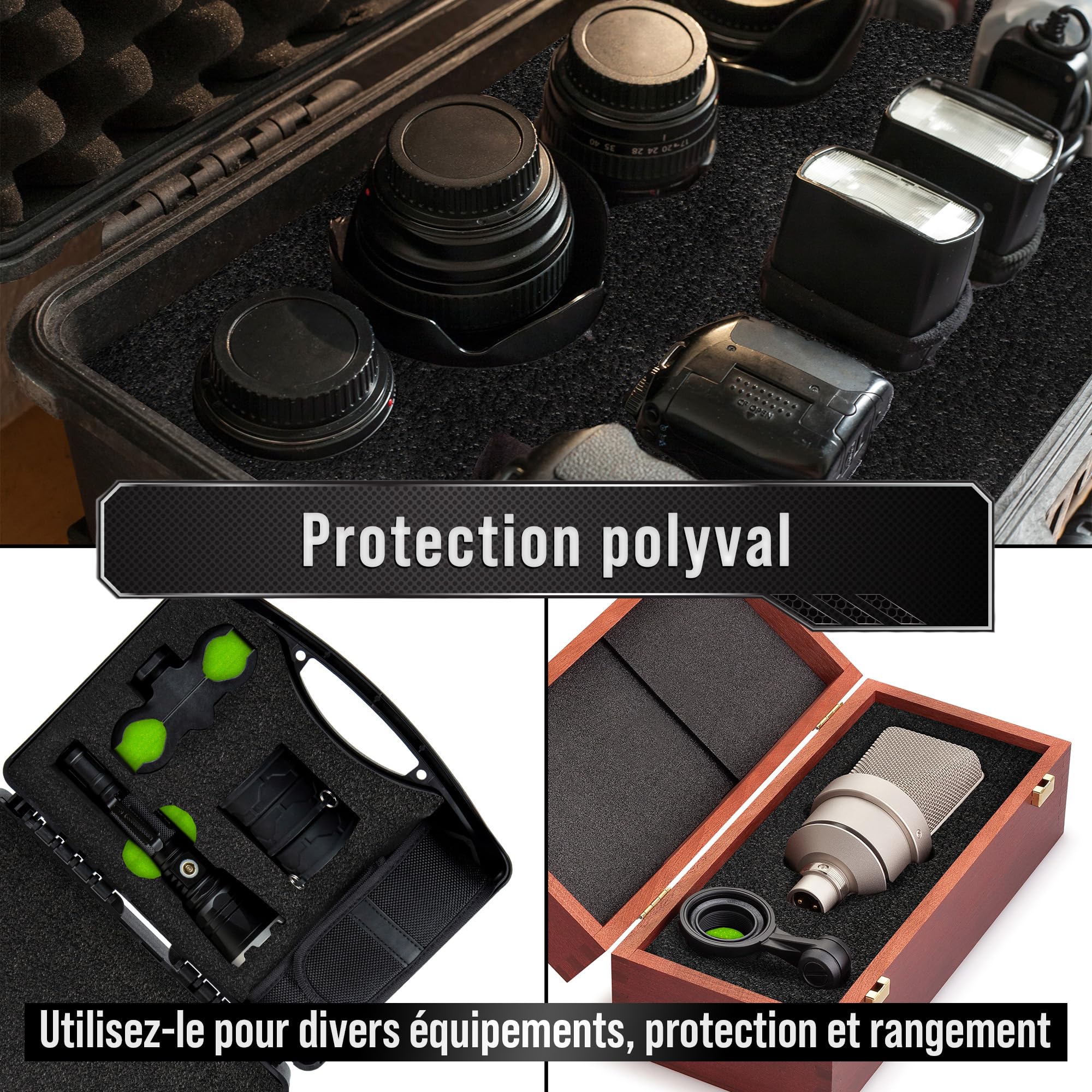 Precision Defined Mousse pour Boîte à Outils - Inserts en Mousse pour Étuis, Mouss Shadow, Mouss pour Outils, Mousses en Polyéthylène - Noir/Vert (40,6 x 30,4 x 2,54 cm, Lot de 4)