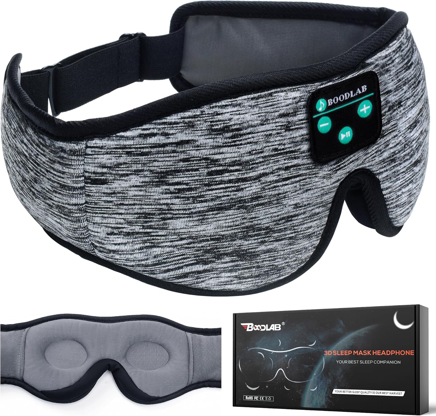 3D Sleep Mask With Bluetooth 5.4 Headphones, Wireless Sleep Headphones with Ultra-Thin HD Stereo Speakers for Side Sleepers, Eye Mask for Blackout & Noise Cancelling, Cool Gifts for Christmas Birthday