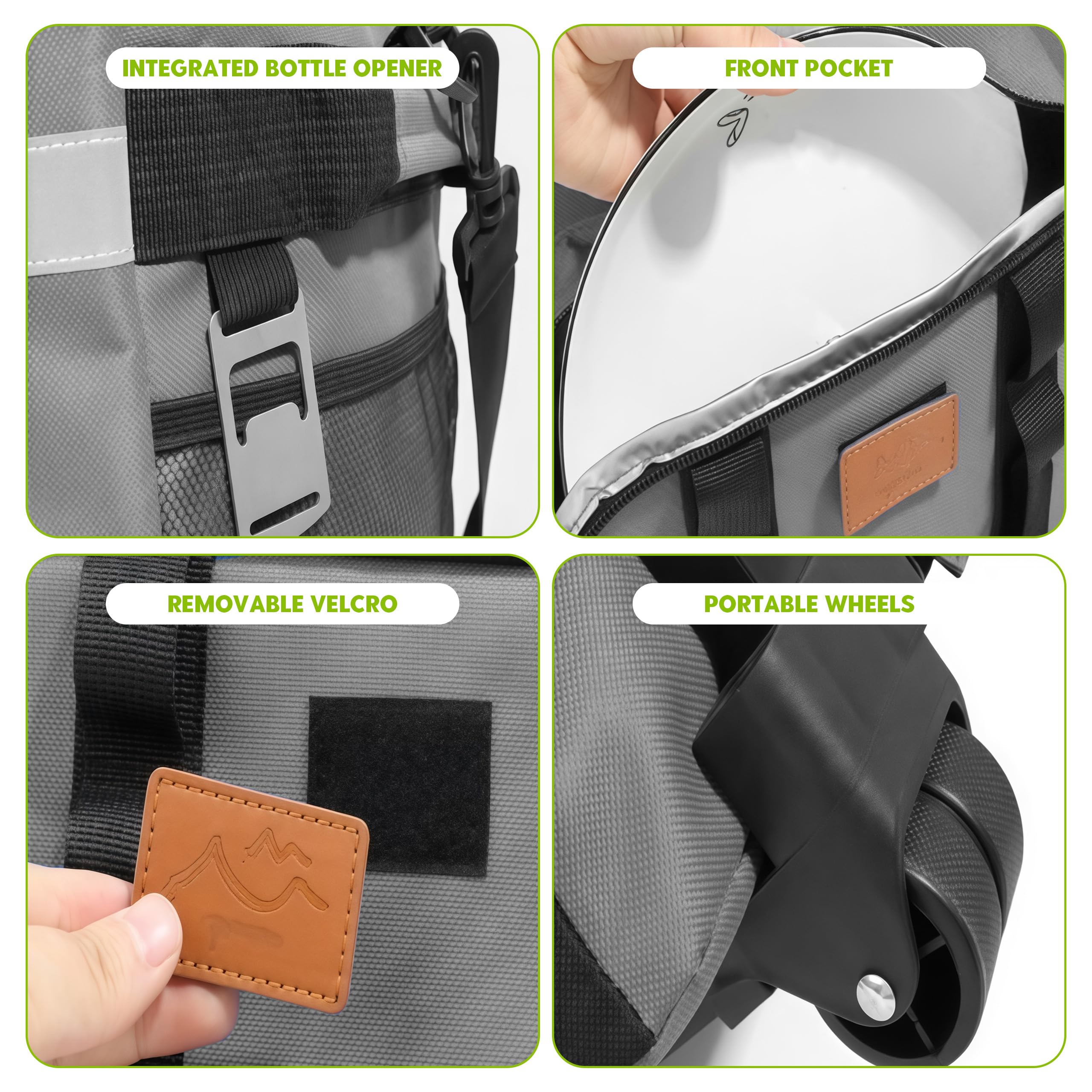 Sac Isotherme à roulettes 35L, Glacière Pliable avec Poignée Télescopique, Sac de Pique-Nique Portable et Imperméable en Tissu Oxford 600D avec Bretelles Réglables pour Camping BBQ Plage