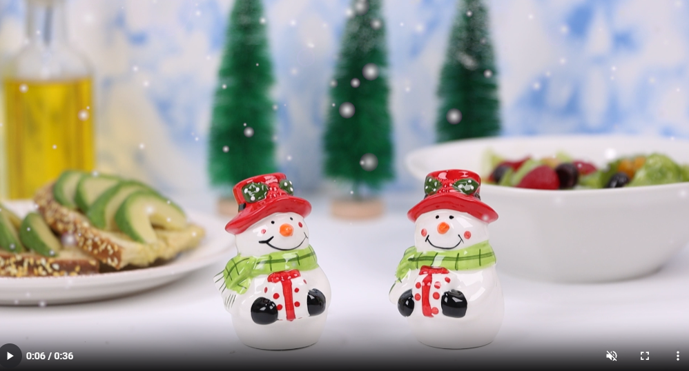 2 Salières & Poivrières Bonhomme De Neige Noël | Vaisselle Festive Céramique - Décoration Table Fêtes