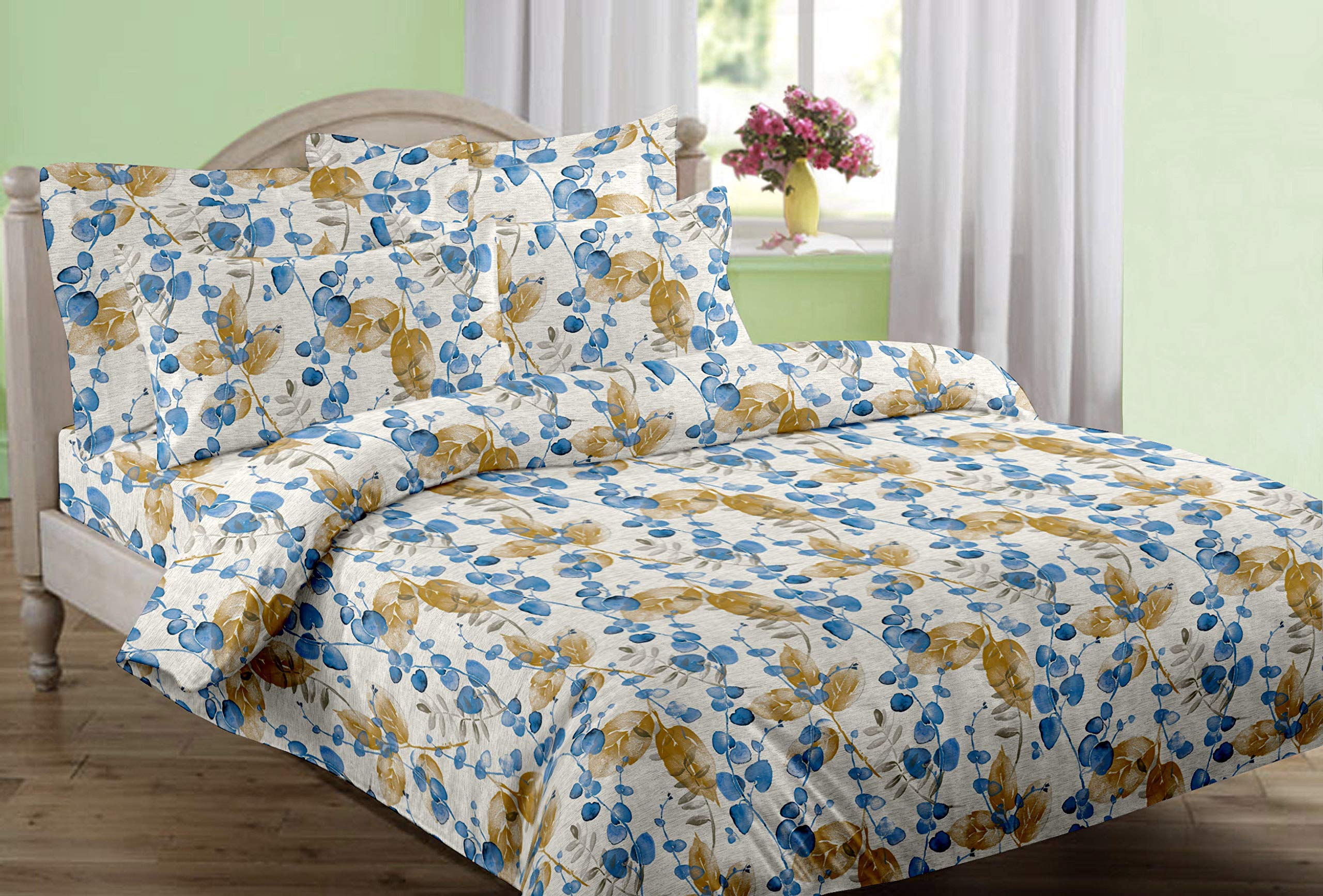 Super King Double Bed Sheet Set with 2 Pillow Covers | 144 TC Luxury Bed Sheets|100% Pure Cotton | Silky Soft, Breathable, Cooling | Golden Era Collection – by Suave Cotton (Blue 2)