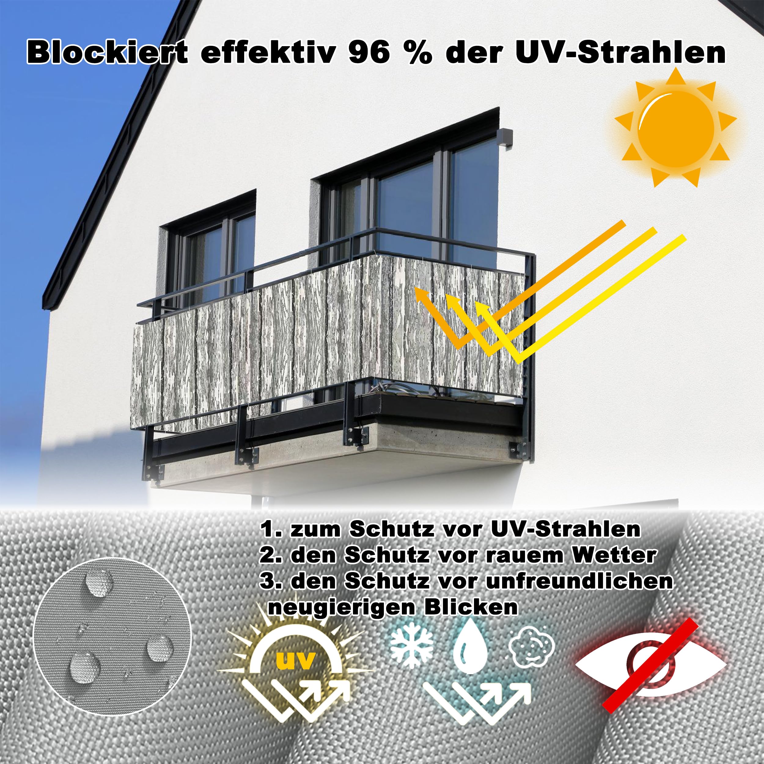 AEREY Balkon Sichtschutz – 130x550 Cm, Cremefarben, Wasserabweisend, Mit Kabelbindern & Schnur Zum Befestigen