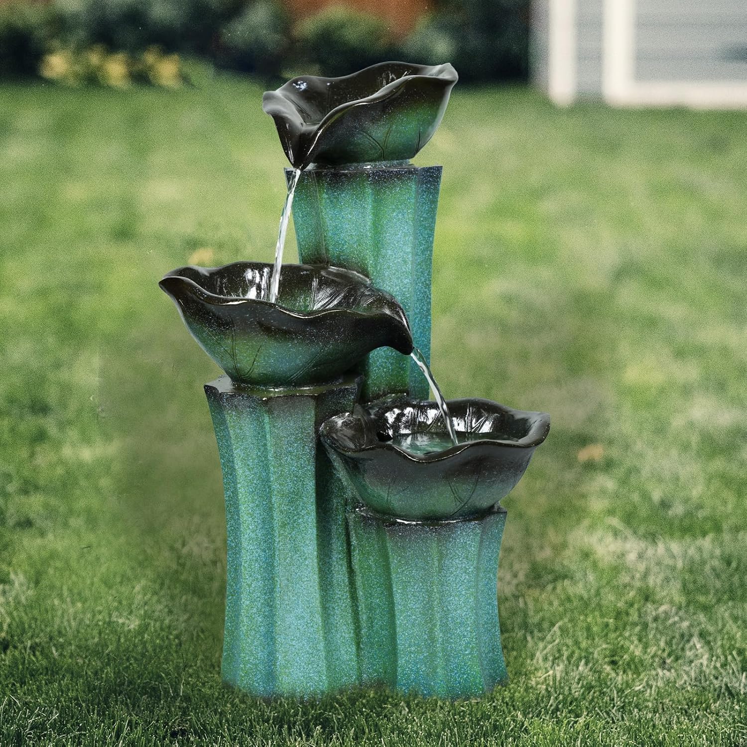 Ferrisland 3 Tiered Outdoor Big Waterfall 22" H Lotus Leaf Indoor Outdoor Freestanding Relaxing Water Fountain, Garden Backyard Decking Home Decor, Gift Ideas (Lotus)