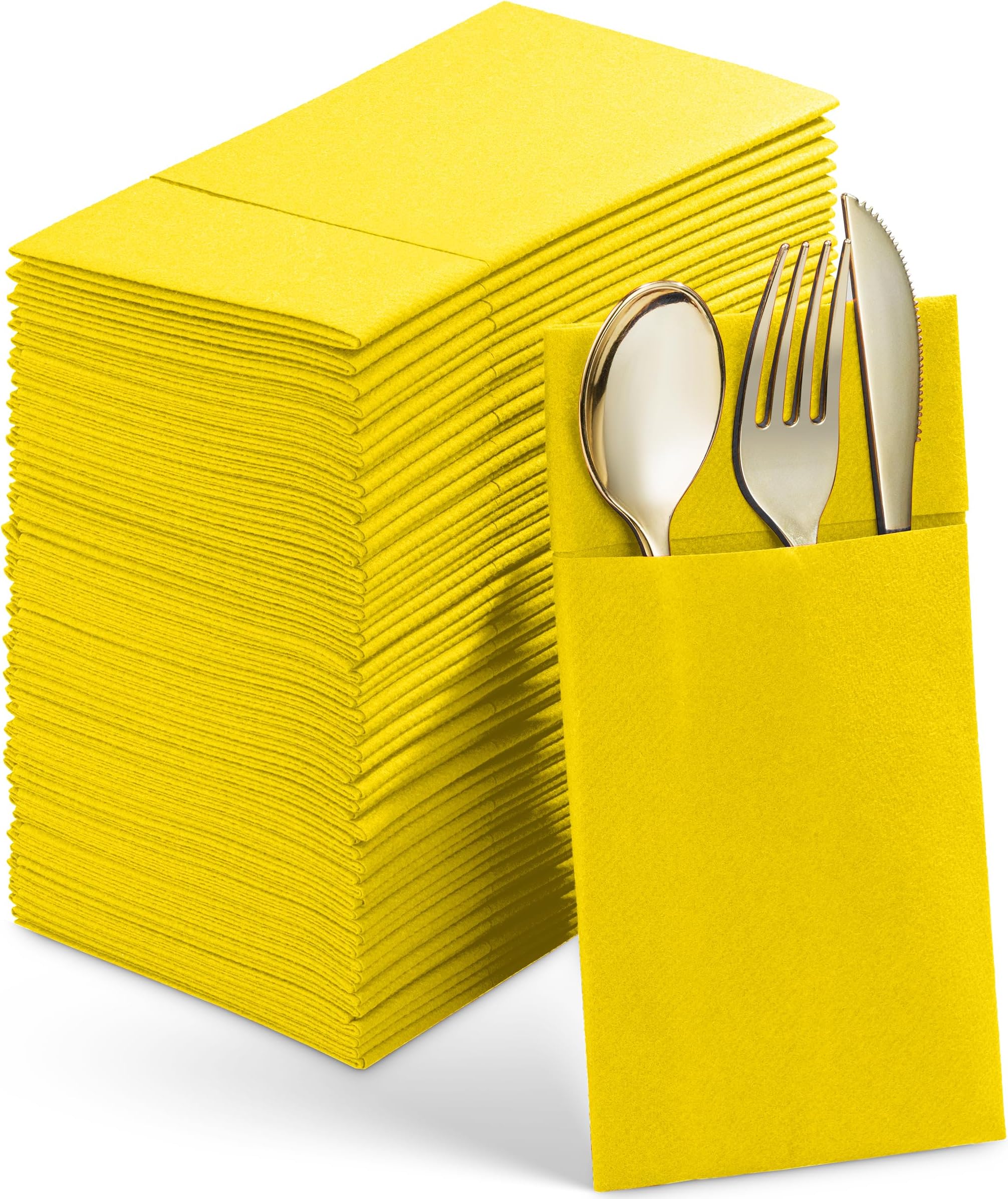 Disposable LinenFeel Dinner Napkins With Builtin Flatware