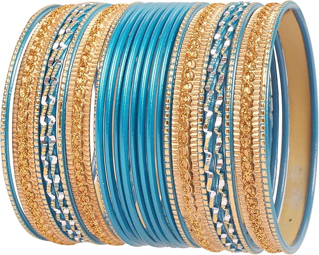 Touchstone Colorful 2 Dozen Bangle Collection Indian Bollywood Alloy Metal Textured Designer Jewelry Special Large Size Bangle Bracelets Set of 24 in Antique Gold Tone Women