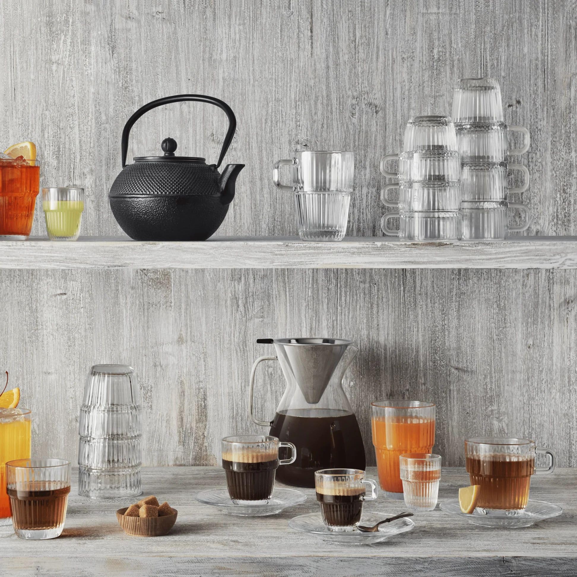 Bormioli Rocco Barshine - Juego de 12 tazas de té o café apilables de 8.5 onzas, transparentes