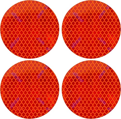 3" Pulgadas Redondas DOT-SAE Ámbar/Rojo Reflector Prismático Adhesivo de Alta Visibilidad y Alta Reflectividad Impermeable para Remolque, Camper,