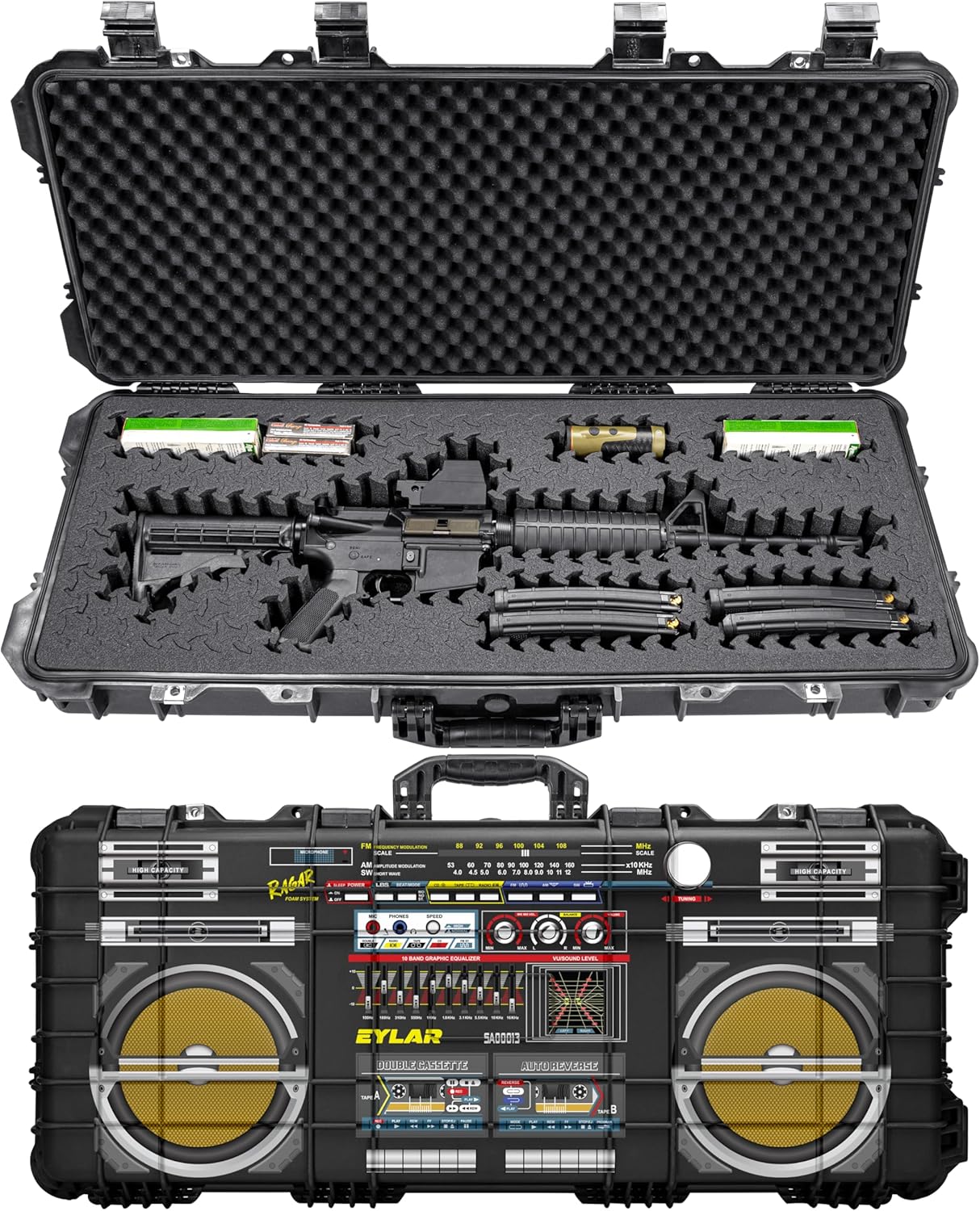 Eylar 38" Hard Roller Rifle Case w/Retro Boombox UV Print and RAGAR 35.75" Foam Insert