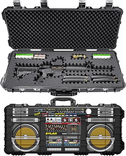Eylar Estuche rígido para rifle de 38 pulgadas con impresión UV Boombox retro e inserto de espuma RAGAR de 35.75 pulgadas