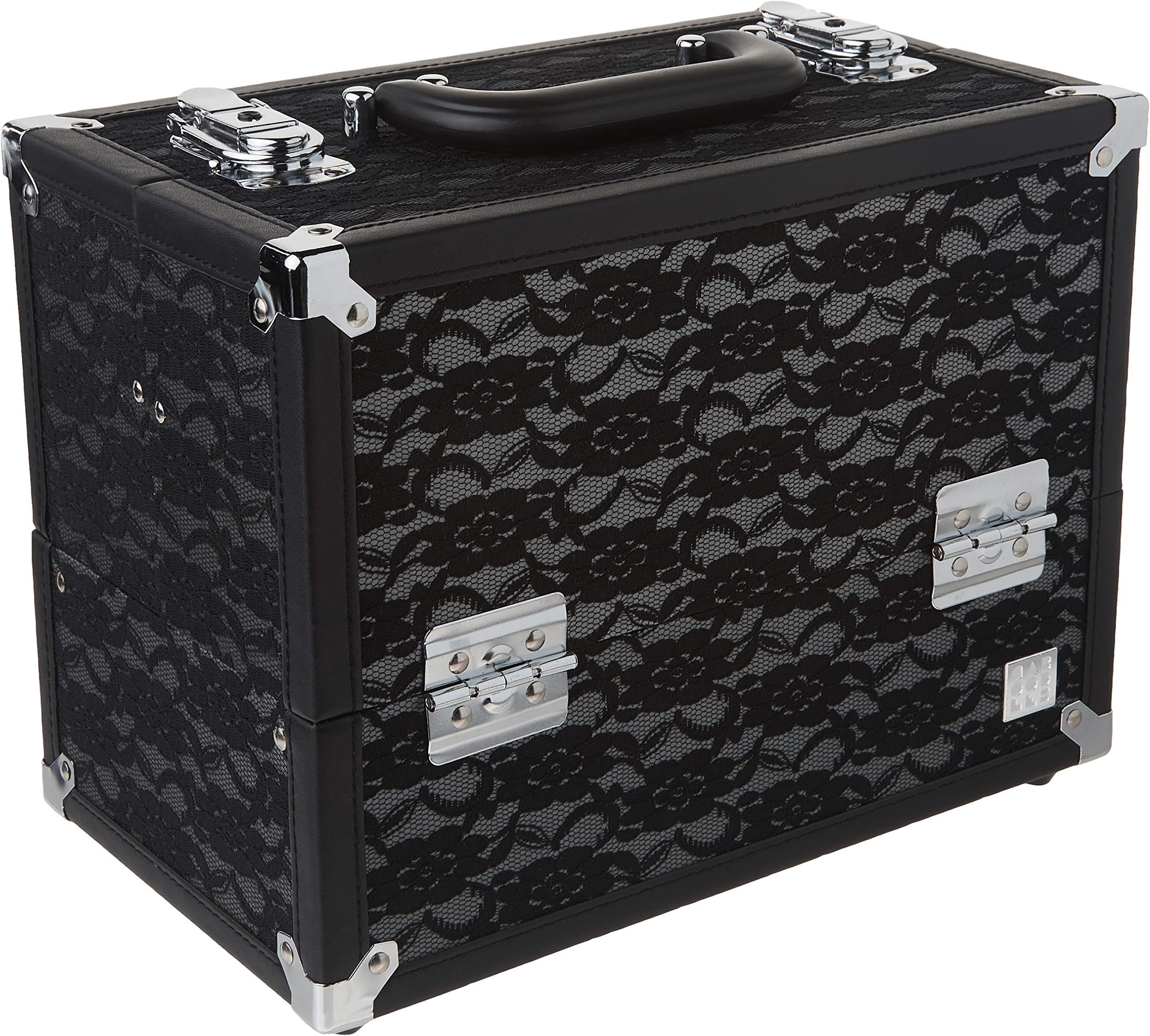 Make Me Over 4 Tray Train Case, Cosmetic Storage Case & Organizer, Black Lace, 3.5 Lb