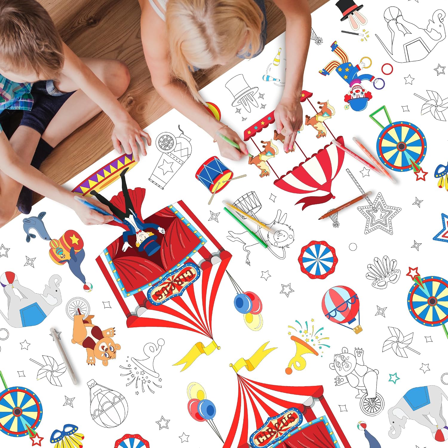 Circus Carnival Coloring Tablecloth, Carnival Circus Party Decorations Coloring Activities Dispoasble Paper Painting Tablecloths Table Cover for Classroom Decor Birthday 54 x 108 in (1 Pack) image 4