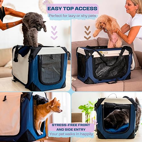 Miniatura 5 de Transportadora extragrande para perros y gatos de 20 x 13 x 13 pulgadas, plegable, suave, portátil, con cojín, reduce la ansiedad, ahorra espacio,
