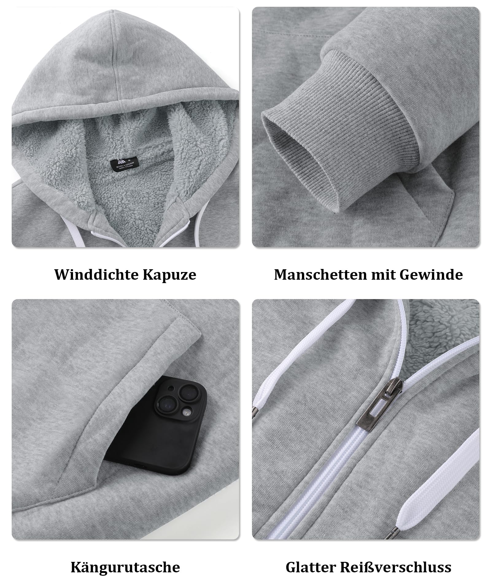 SPEEDRUN Sudaderas Hombre Cremallera con Capucha Negra Chaqueta Pelo Sudadera for Men Gruesa Invierno Completa Full Zip up Hoodie Regular
