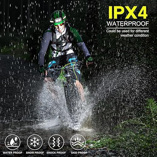 Miniatura 4 de Linterna frontal, 1000 lúmenes, linterna LED recargable ultraligera con 4 modos y luz blanca, roja y verde, luz de cabeza impermeable para camping,