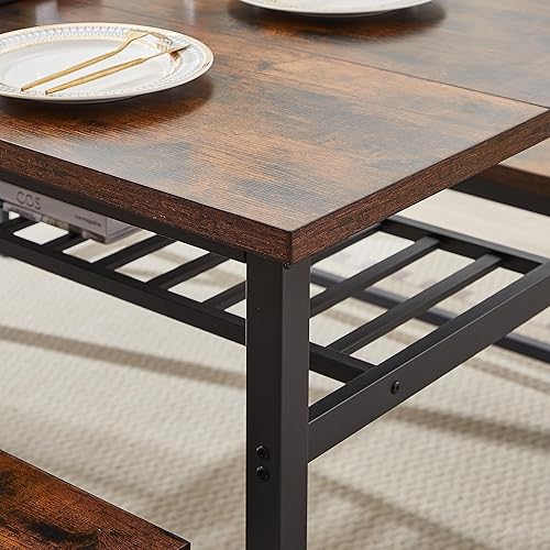 Miniatura 2 de ManyStars TETY08 3-Piece 67" Oversized 4-8 People, Set with 2 Benches,Space Saving Dinette with Chairs Metal Frame&MDF Board Dining Room Table for