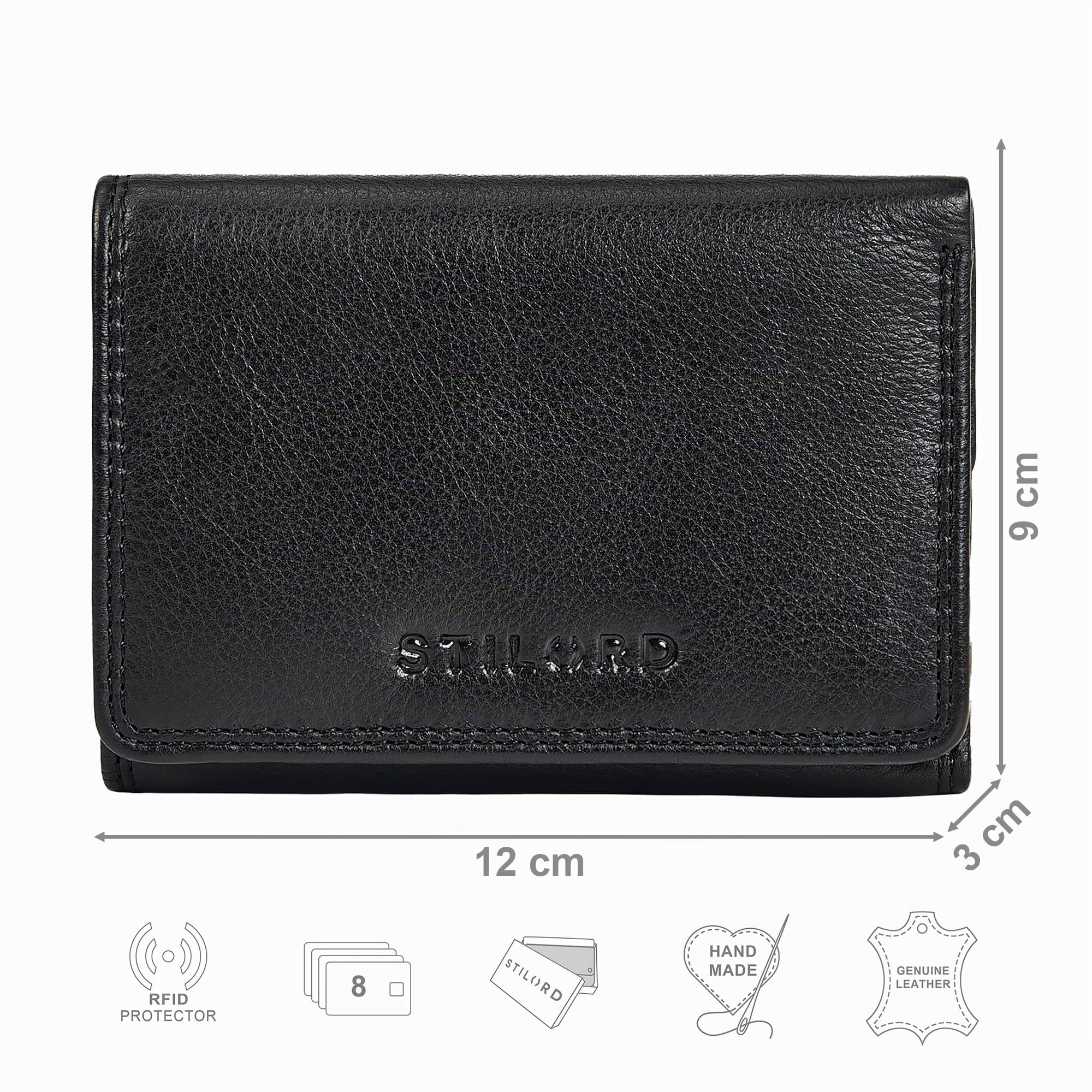 STILORD "Olive Echtleder Geldbörse Damen Mittelgroß Leder Portemonnaie - Freuen Brieftasche mit RFID Schutz - Trifold Damengeldbörse mit Münzfach in edler Geschenkbox Farbe:schwarz