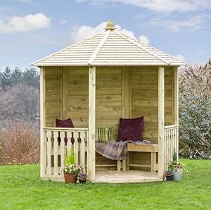 Parcel in the Attic Garden Outdoor Wooden Hexagonal Gazebo Shelter in Pressure Treated Solid Wood - 10 year warranty against Rot (Closed Solid Sides)
