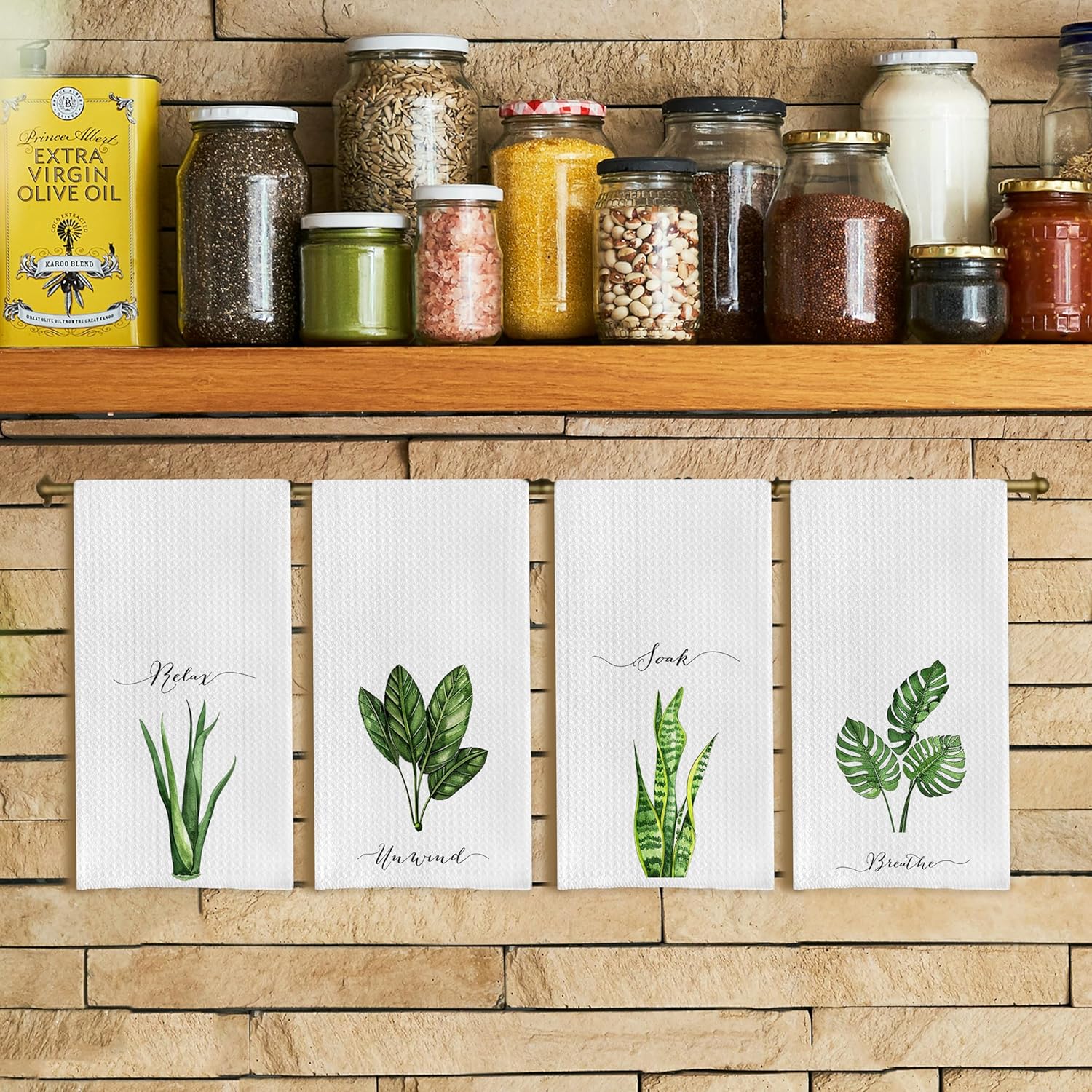 Boho Botanical Hand Towels for Bathroom Set of 4, Relax Unwind Soak Breathe Decorative Spa Gym Yoga Bobo Hand Towels for Bathroom, 16x24 Inches - Image 2