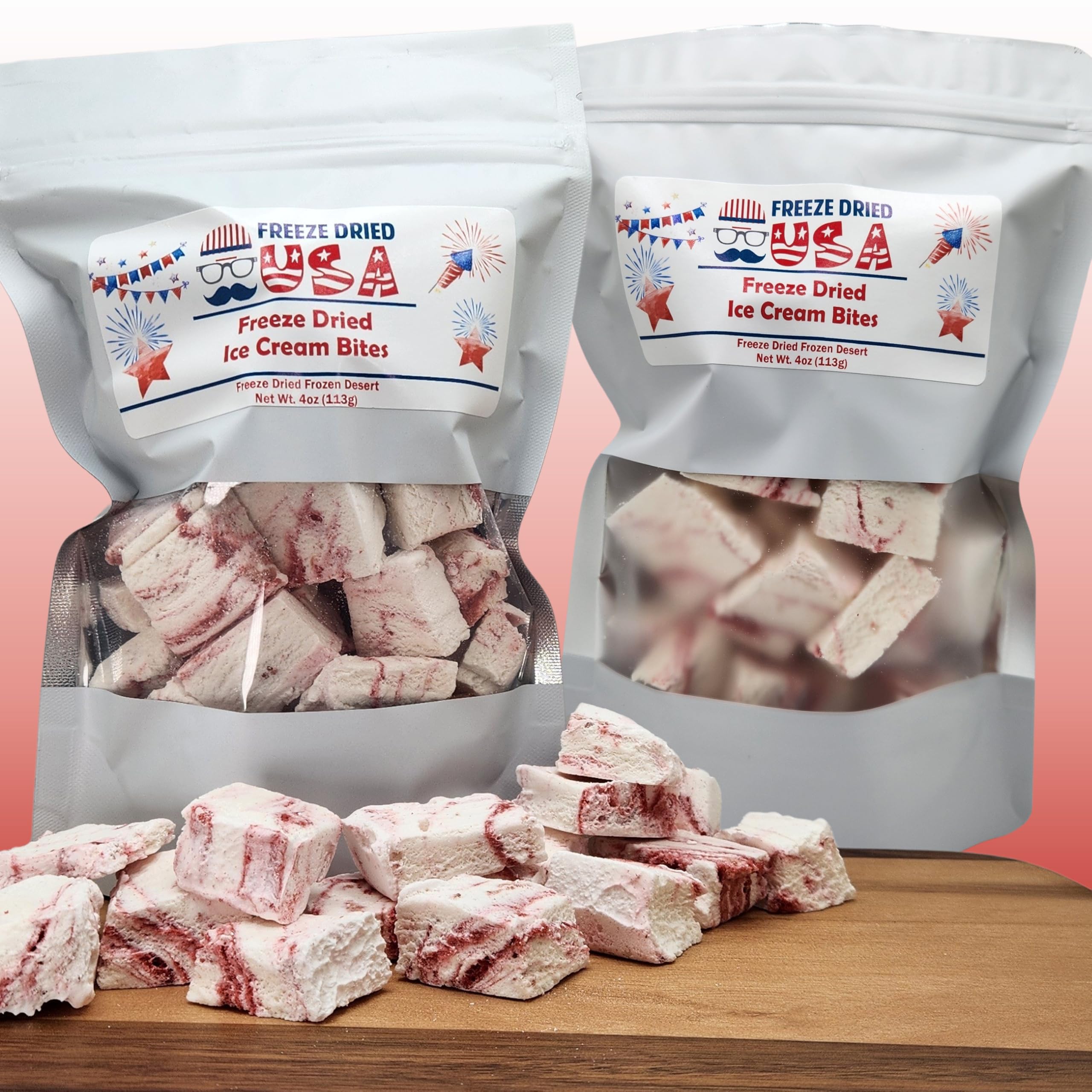 2-Pack Freeze Dried Double Strawberry Swirl Ice Cream Bites (4 oz) - Unique Novelty Gift - Exciting No-Mess, No-Melt Dessert - Hiking, Camping, Party Snack