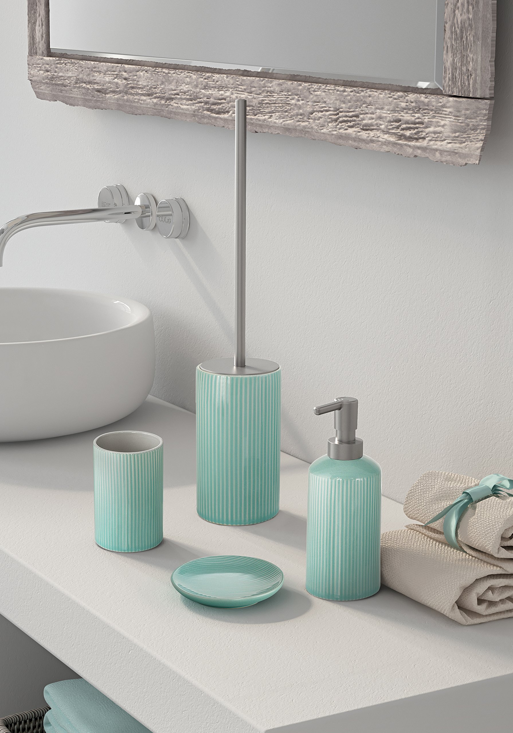 Dosatore Sapone Liquido Queenstown Gedy - Ceramica Bianca Ecologica, Design Elegante, 16.5x6.5cm - Foto 2