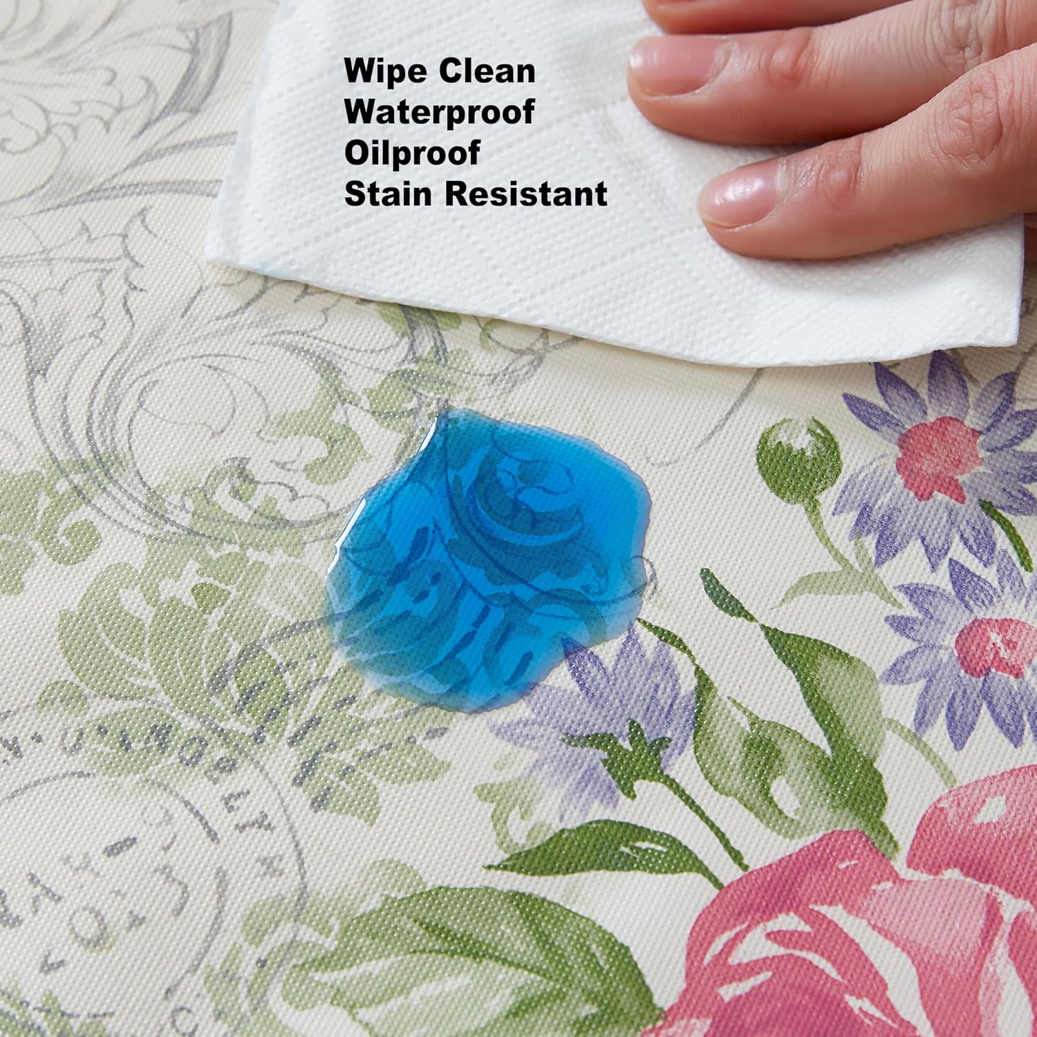 Newbridge Victoria Pastel Rose Floral 70 Inch Round Vinyl Tablecloth | Roses and Butterfly French Country Print Vinyl Table Cover with Flannel Backing for Dining, Barbecue or Holiday Party
