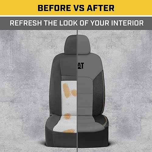 Miniatura 7 de Cat FlexHybrid - Fundas de asiento de automóvil, piel sintética de alta calidad gris + fundas de asiento de malla para autos, camiones, SUV, fundas