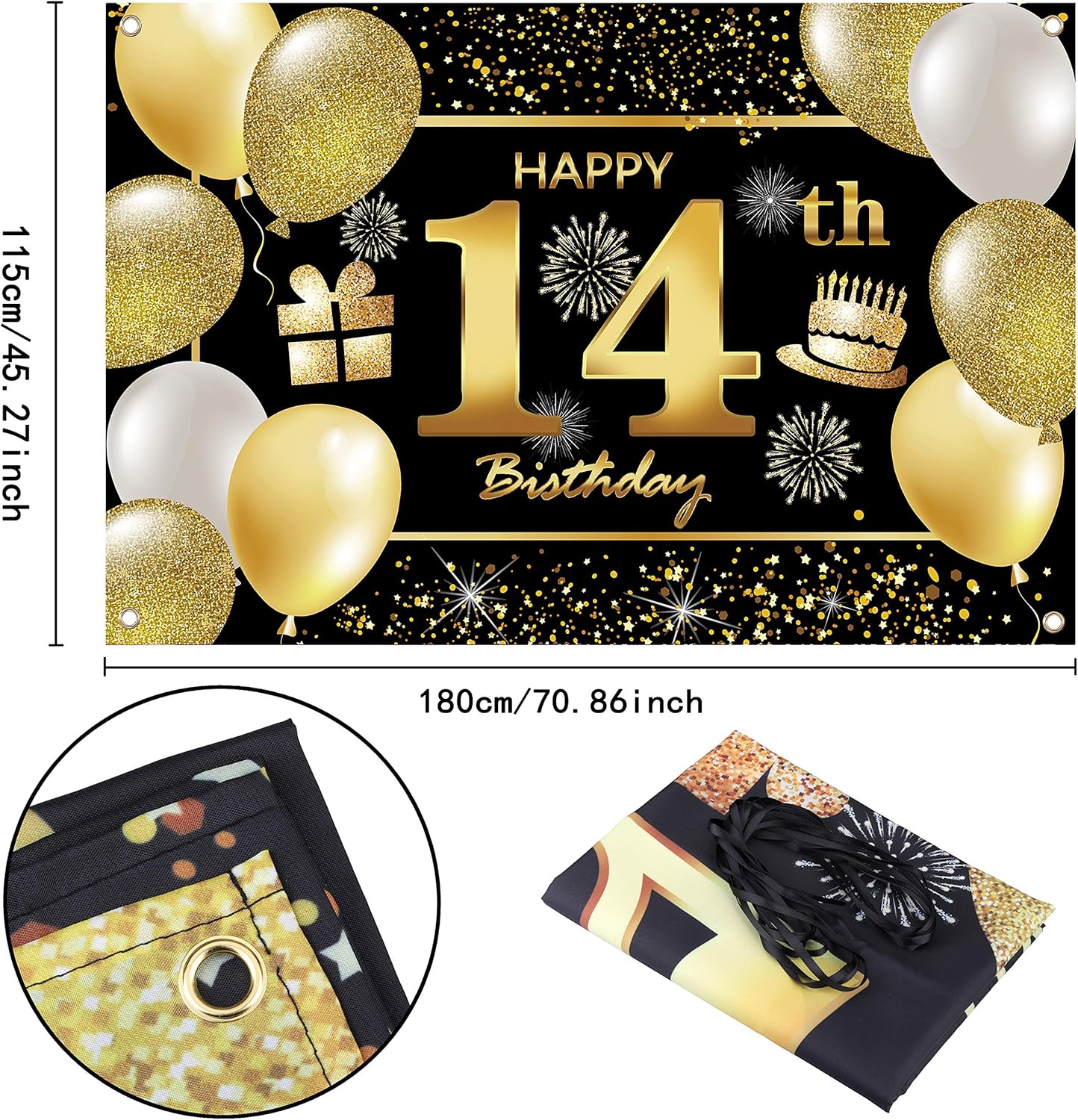 14th Happy Birthday Banner IMISI Birthday Decorations Birthday Backdrop Decorations for a Party - Image 3