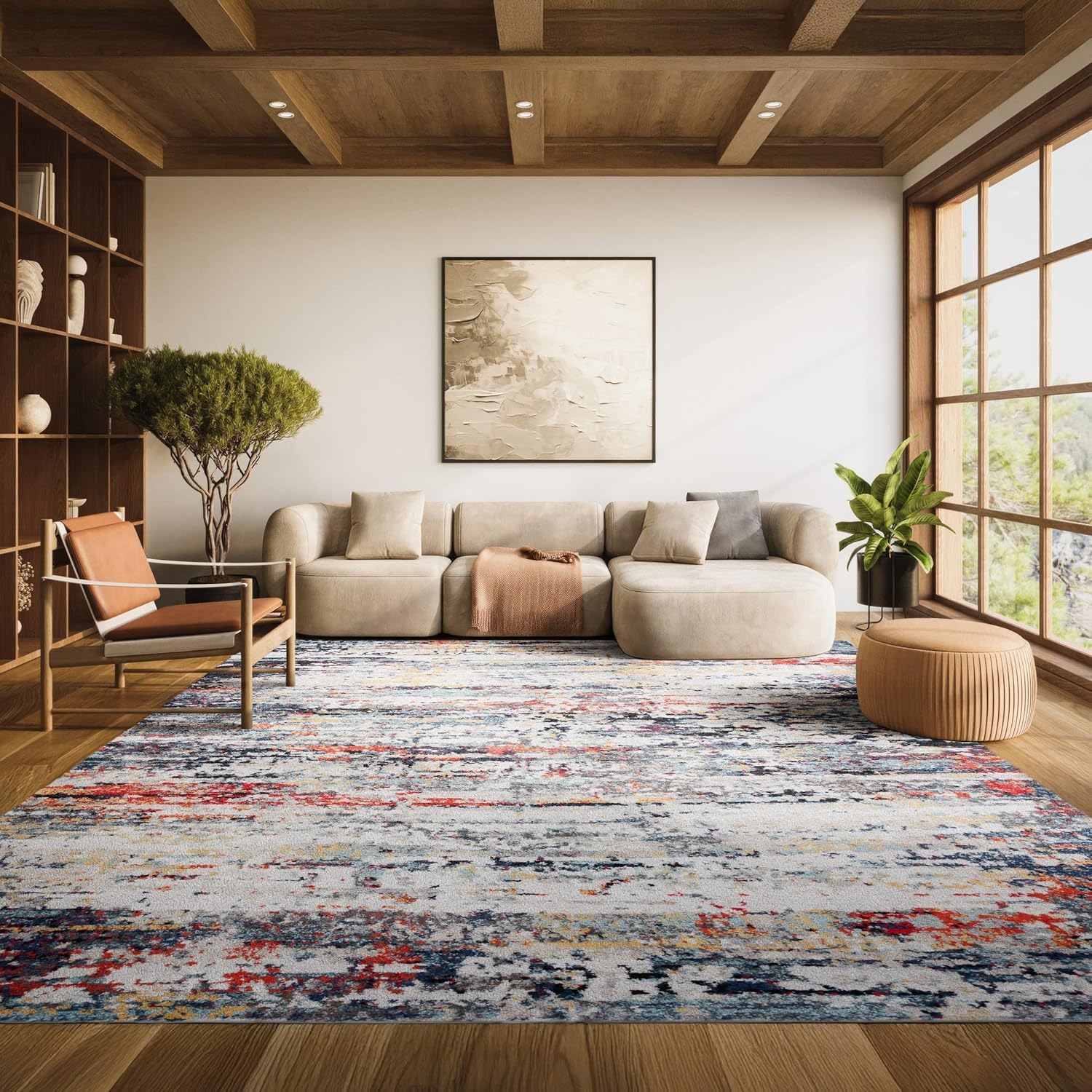 SAFAVIEH Area Rug 8x10 - Adirondack Collection - Large - Ivory & Navy Rust, Modern Abstract Design, Non-Shedding & Easy Cleaning, Ideal for Living Room, Bedroom, Office, Dining Space (ADR290A)