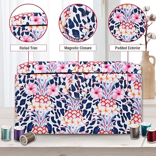 Miniatura 3 de SINGER Cesta de costura grande de alta calidad, estampado de animales tropicales con kit de costura de viaje de emergencia y bolsa con cremallera a