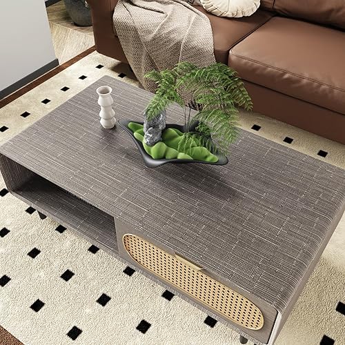 Miniatura 6 de CRE8TIVE Papel tapiz de lino marrón topo de 12 x 354 pulgadas, papel de contacto de lino para gabinetes, impermeable, autoadhesivo, extraíble,