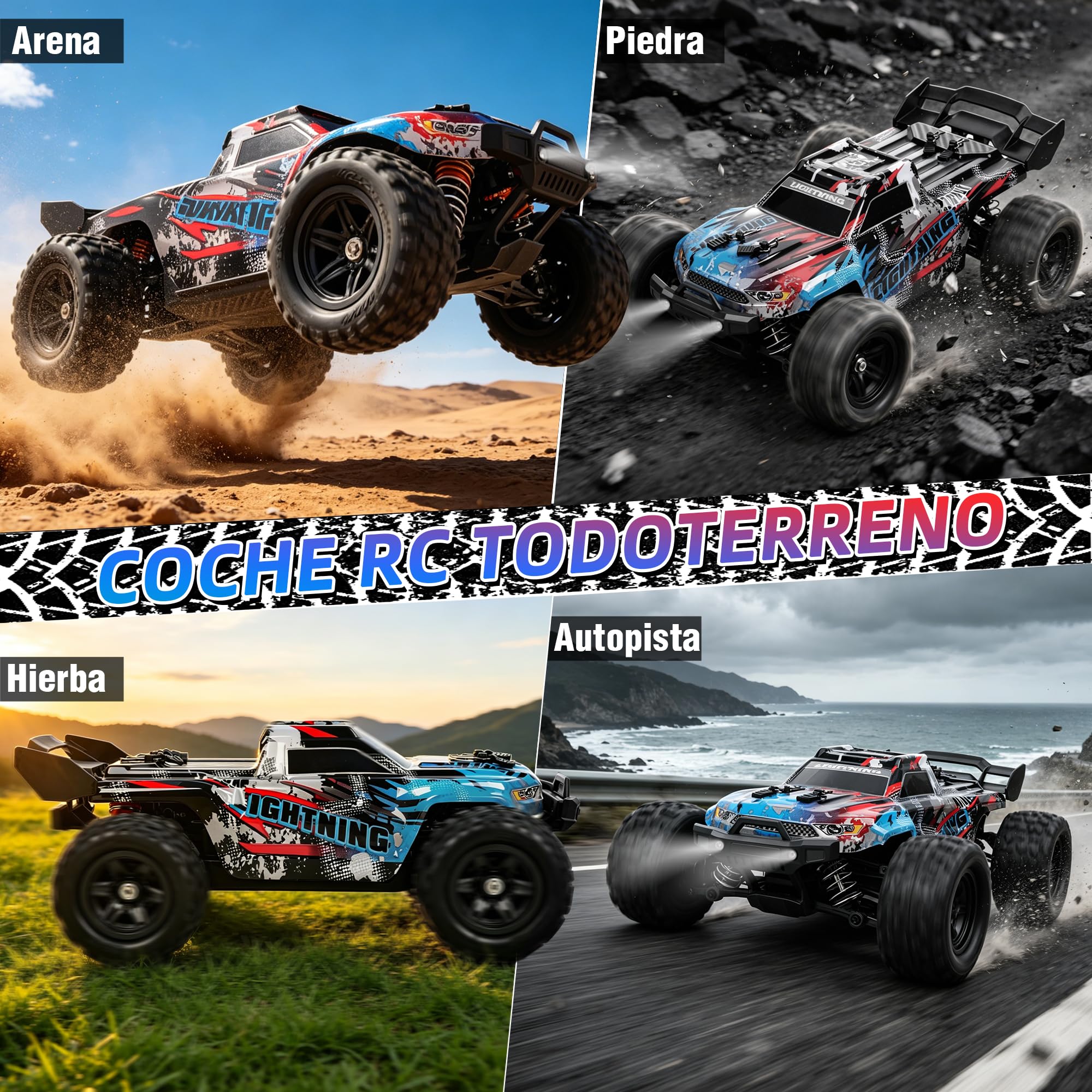 Coche teledirigido - 1:18 4WD Rc Auto 40KMH de alta velocidad 2,4 GHz Camión todoterreno con amortiguadores de metal y engranajes de metal con dos baterías para adultos y niños – Azul