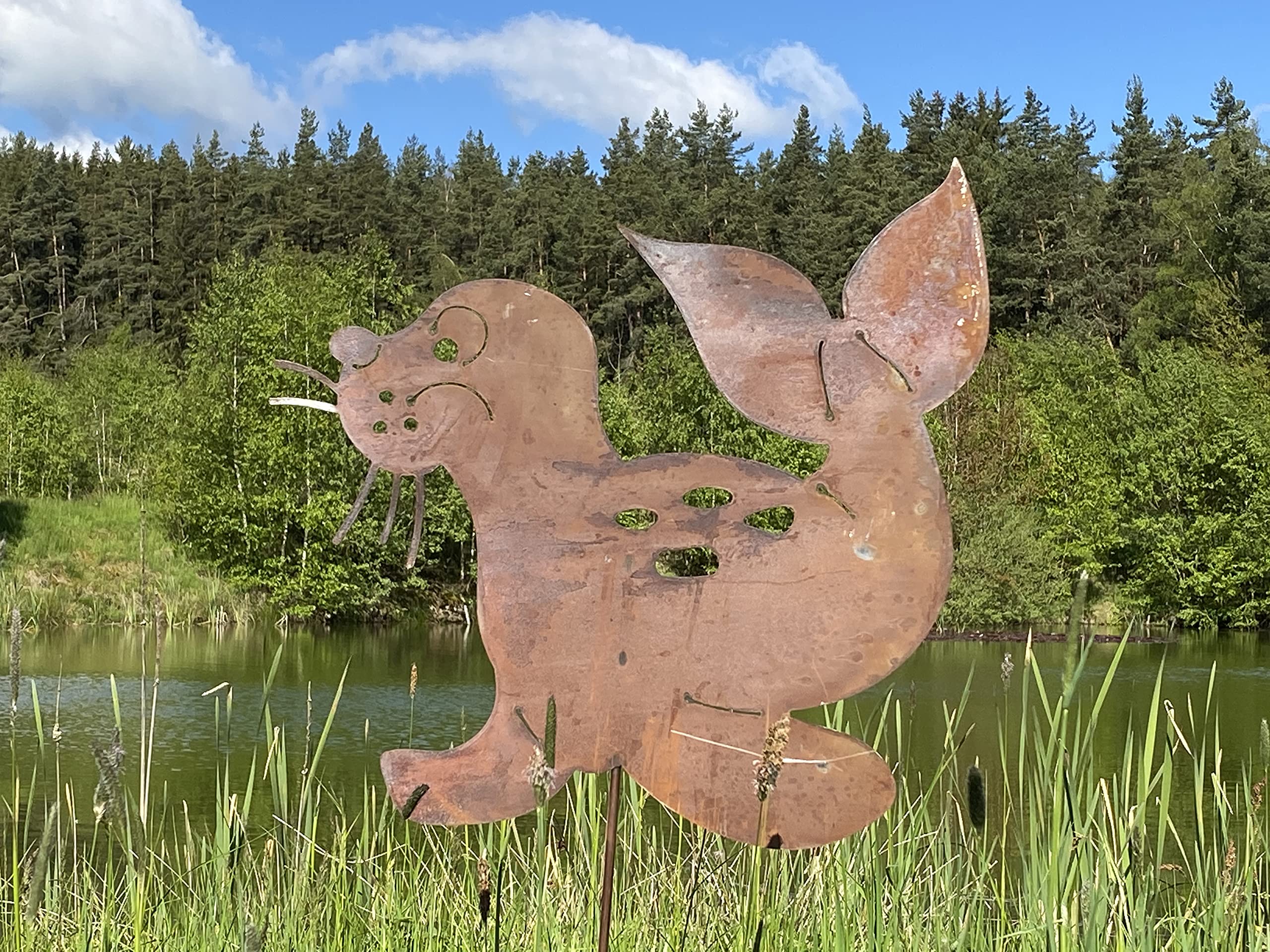 Rost Gartenstecker Seehund groß Höhe 118 cm Robbe Gartendekoration