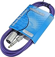 Vista 11 de Cable de conexión de audio profesional XLR macho TRS de 1/4 pulgadas a 3 pines equilibrado y blindado (3 pies de largo, morado)
