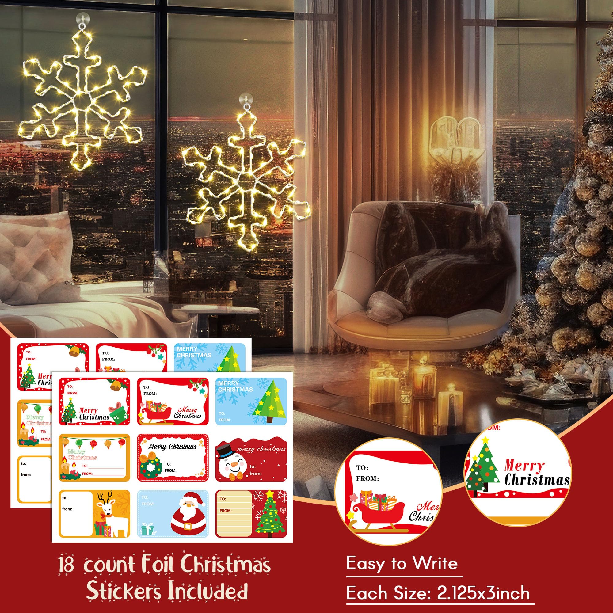 Hiboom Lot de 3 silhouettes lumineuses de Noël à 70 DEL en forme de flocon de neige de 30,5 cm, alimentées par piles, 8 modes d'éclairage pour décoration de Noël (blanc chaud)