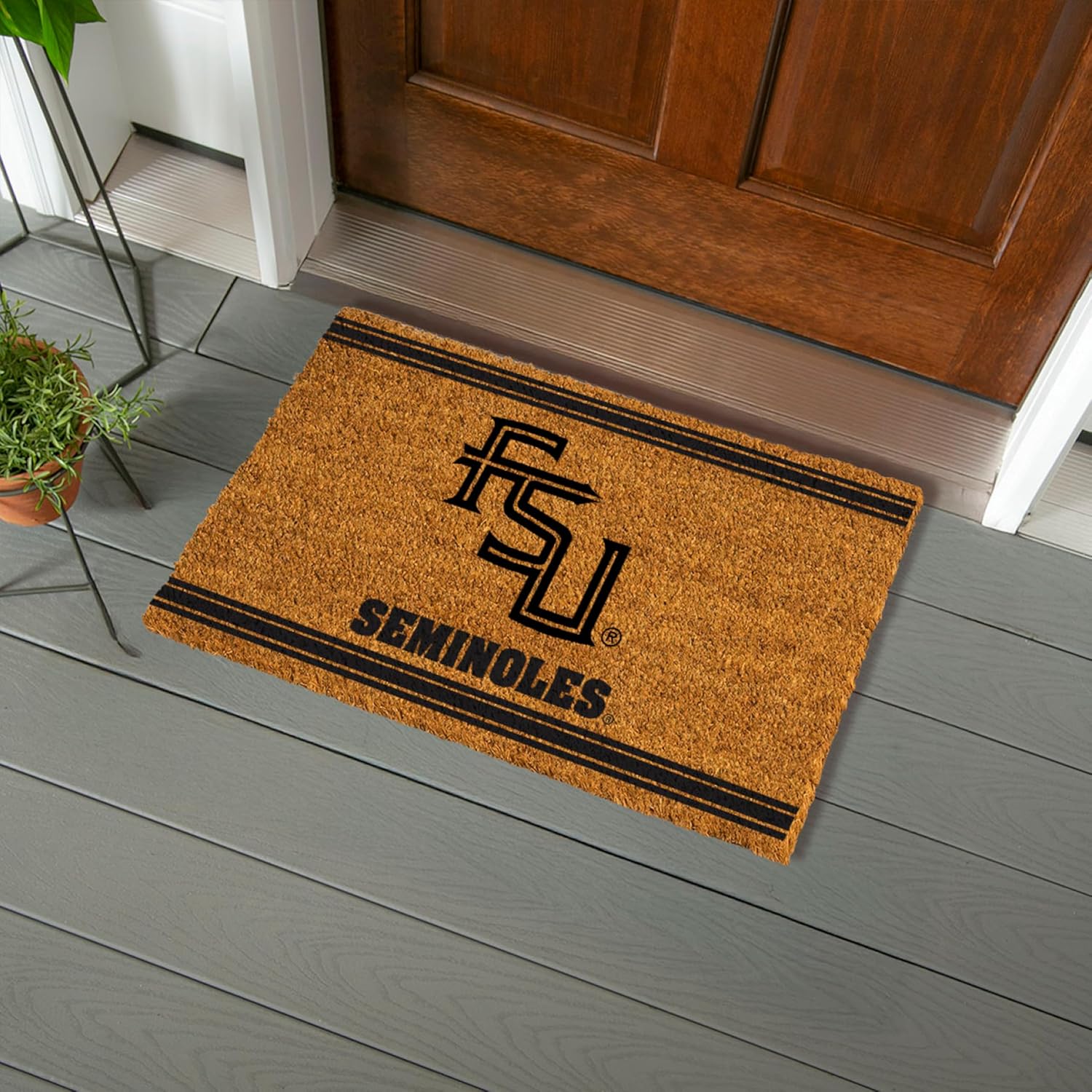 NCAA Florida State University Coir Door Mat, Indoor and Outdoor Entryway, 28 x 16 Inches Non Slip Back Welcome Floor Mats for Muddy Dog Paws, Weather-Resistant Front Door Entrance Home Décor