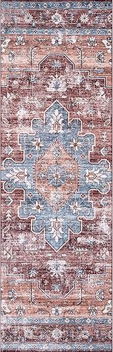 Miniatura 3 de nuLOOM Zena Medallion - Alfombra lavable a máquina, 2 pies 6 pulgadas x 10 pies, color óxido