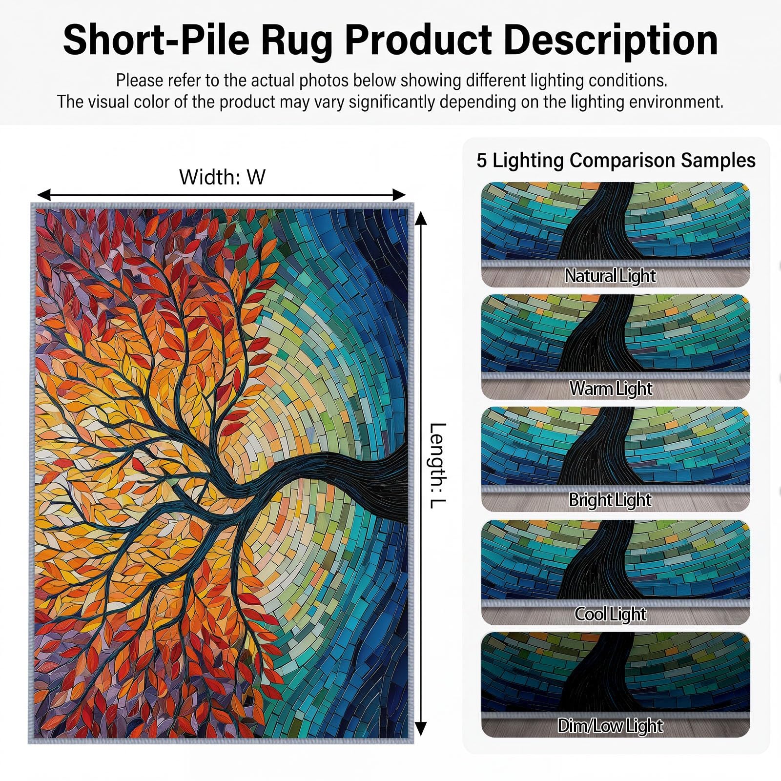 Tapis de Salon Arbre Vie Arc en Ciel 160 x 230 cm Garçons Filles Adolescents, Art Fantastique Tapis de Chambre 3D Imprimé Flanelle Lavable Moquette Coucher Cuisine Bureau
