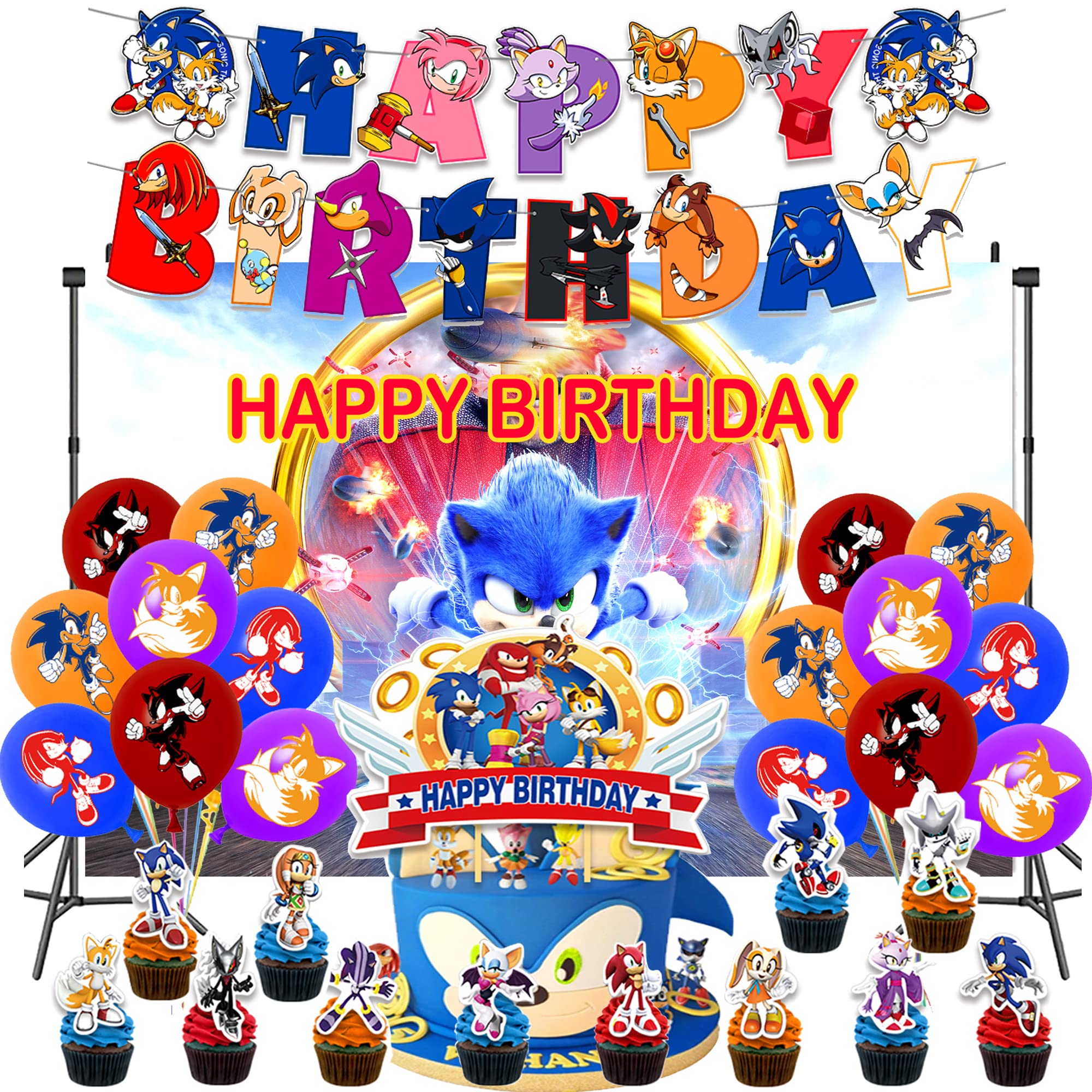 Birthday Party Decorations Kit - Banner, Balloons, Cake Toppers, Tablecloth Supplies