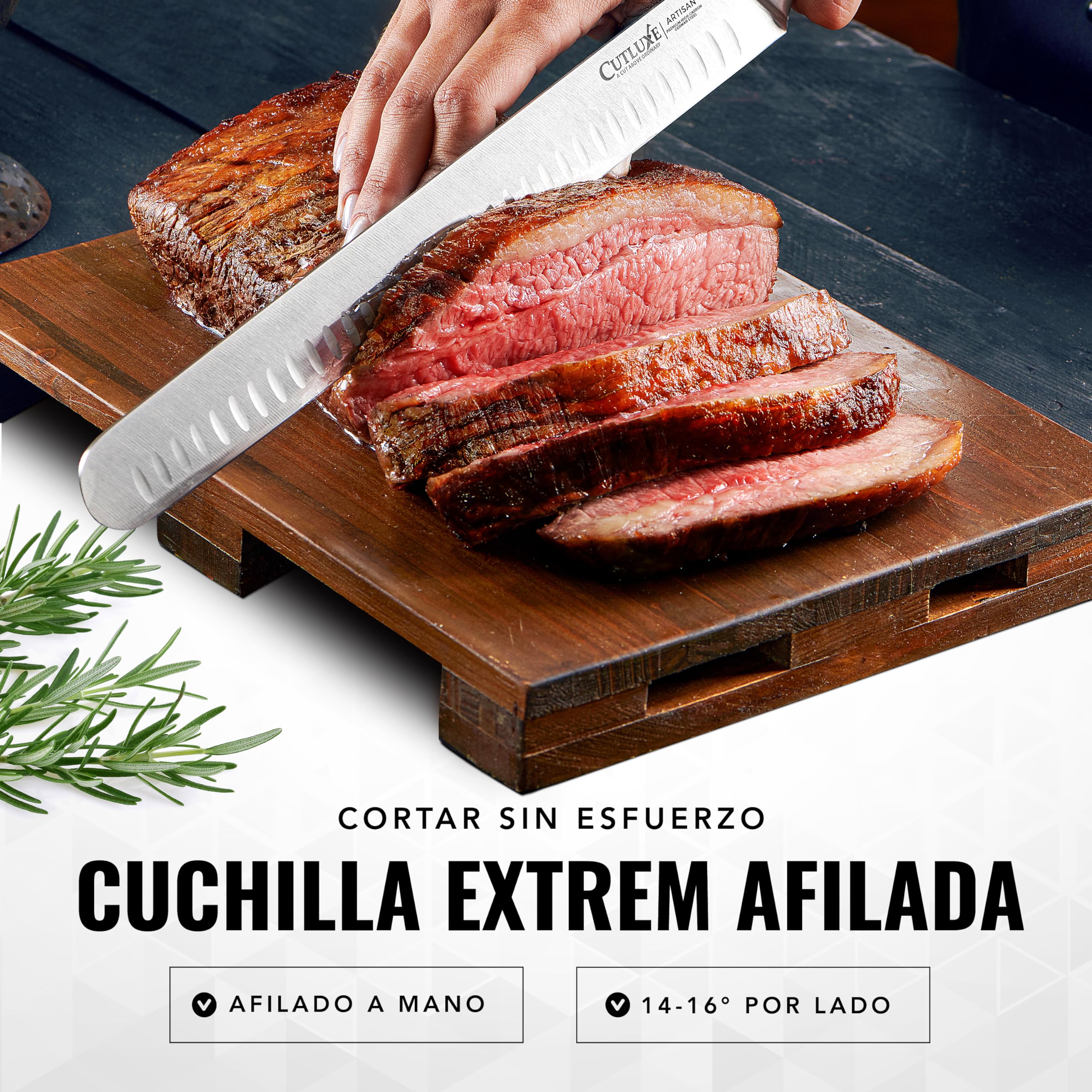Cutluxe Set de Cuchillos Trinchar Profesional BBQ (2 piezas) - Cuchillo Jamonero Profesional de Carne Y Cuchillo Deshuesador - Cuchillos Cocina con Acero Alemán - Mango Ergonómico - Serie Artisan