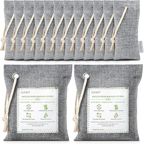 Vista 25 de CLEVAST - Bolsas purificadoras de aire de carbón de bambú (4 x 7.05 oz), eliminan olores y humedad, bolsas purificadoras de aire fresco natural
