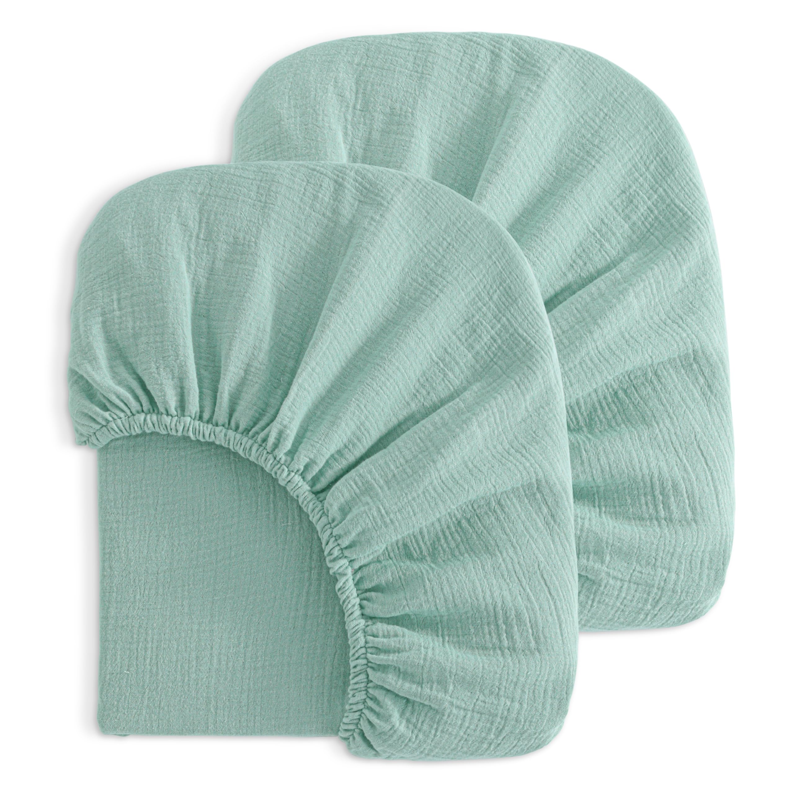 NTBAY 2 Pack Muslin Cotton Crib Sheets, Soft and Breathable Double Layer 28x52 Baby Crib Sheets for Standard Crib and Toddler Mattresses, Boys, Girls, Unisex, Mint, 28x52 Inches | Double-layer Muslin Cotton Sheets with Full Elastic for Compatible 28 x 52 Inch Standard Crib Mattresses, 2 Fitted Sheets