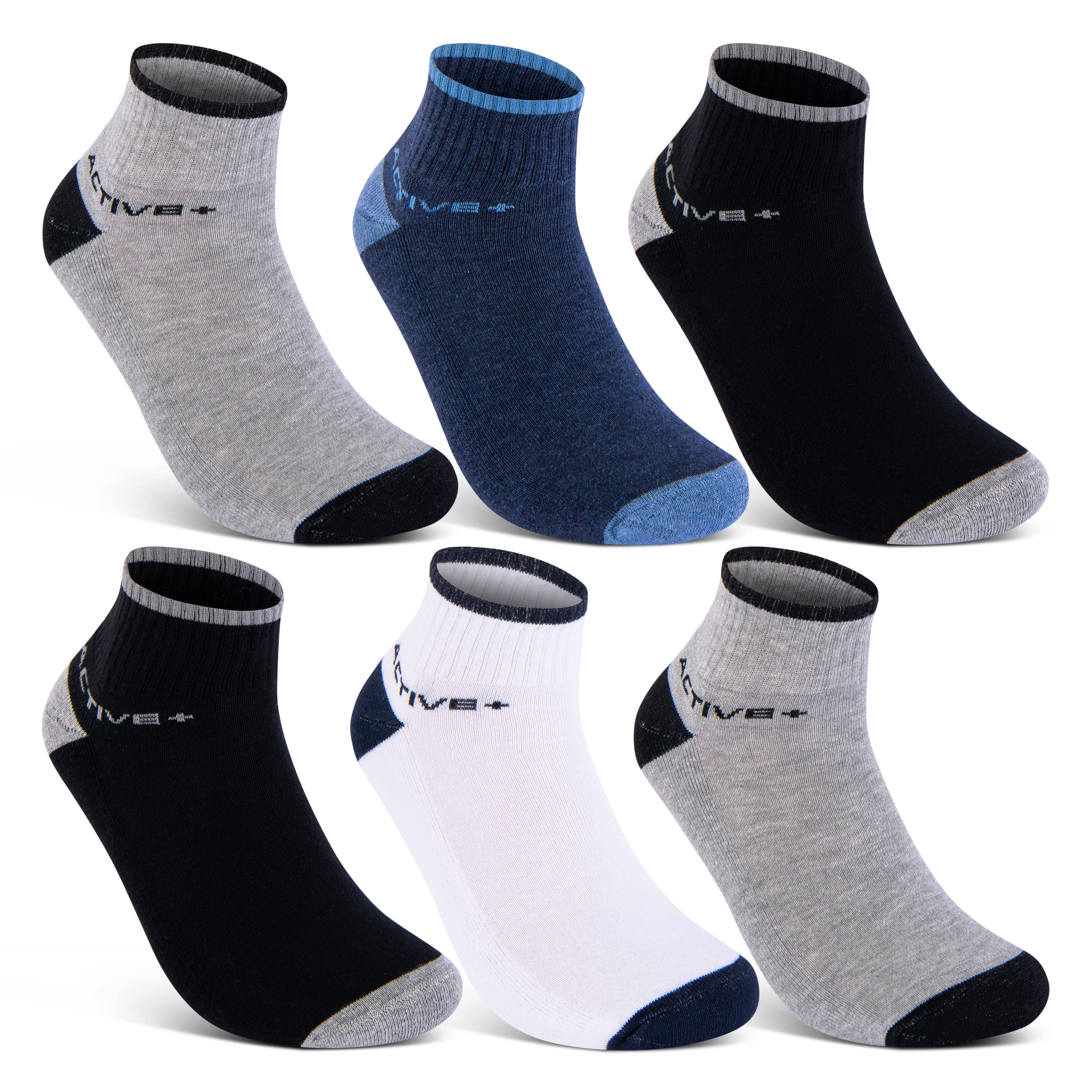 Trainer Socks, Quarter Sports Socks for Men & Women (6 or 12 Pairs), Padded with Terry Sole, Breathable Cotton