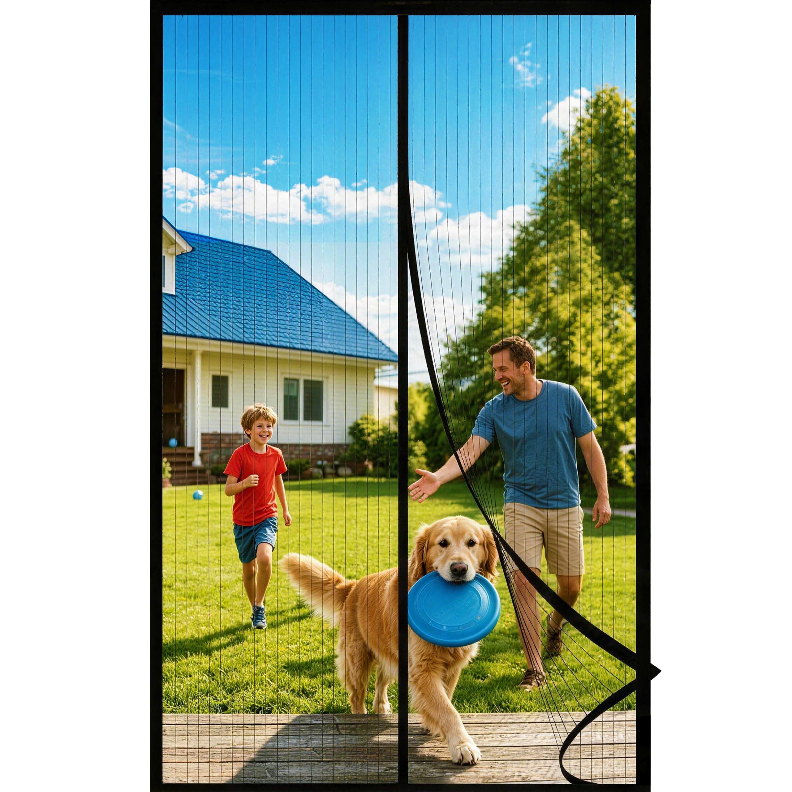 HOWIN Fliegenvorhang Balkontür Magnet, Fliegengitter Terrassentür Ohne Bohren 95x220cm, Moskitonetz Tür, Fliegenschutz Türen, Insektenschutz Balkon Tür, Fly Screen Door Magnetic(Schwarz)