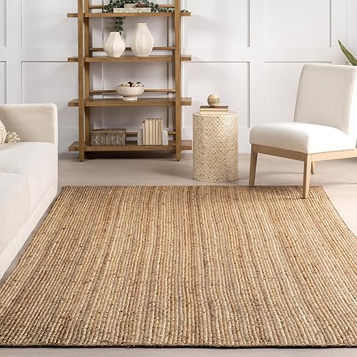 Miniatura 9 de nuLOOM - Alfombra de yute tejida a mano Rigo de 2x6 pies, natural, diseño sólido estilo granja, fibra natural, para habitación, sala, comedor,