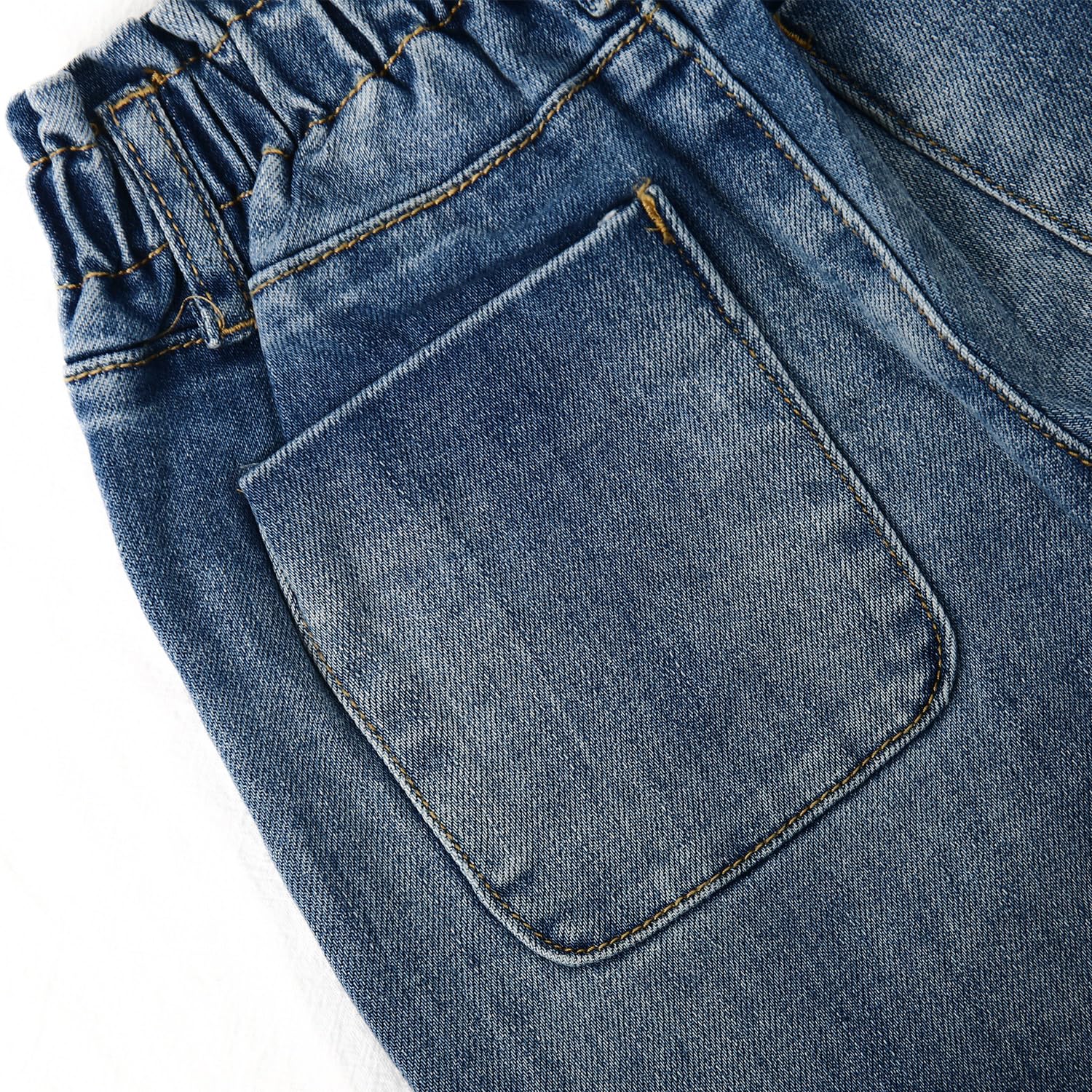 KIDSCOOL SPACE Pantalon en Jean à Volants et Taille élastique pour Petite Fille