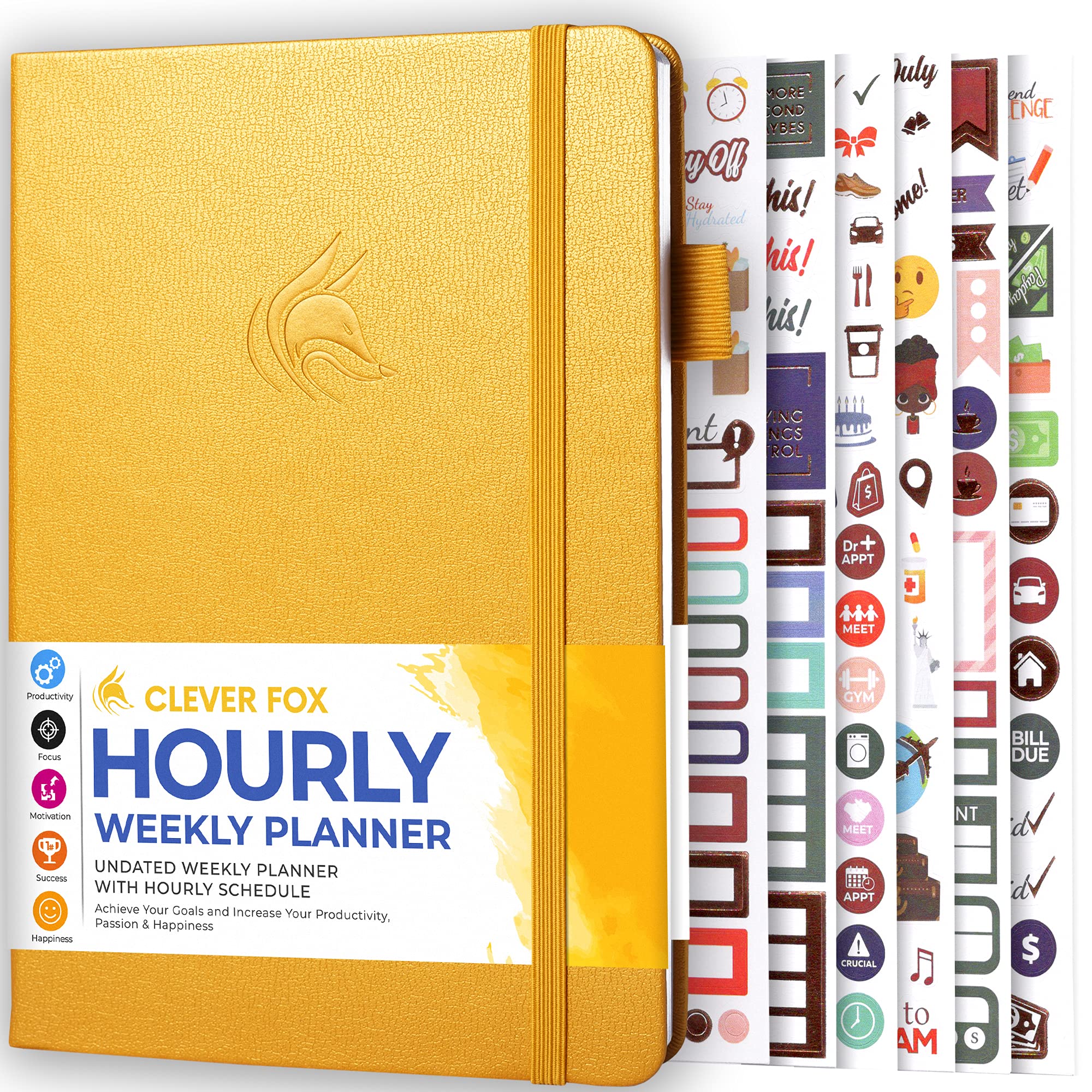 Clever FoxPlanner Schedule – Undated Weekly & Monthly Life Planner with Time Slots, Appointment Book & Daily Organizer, A5 (Yellow)