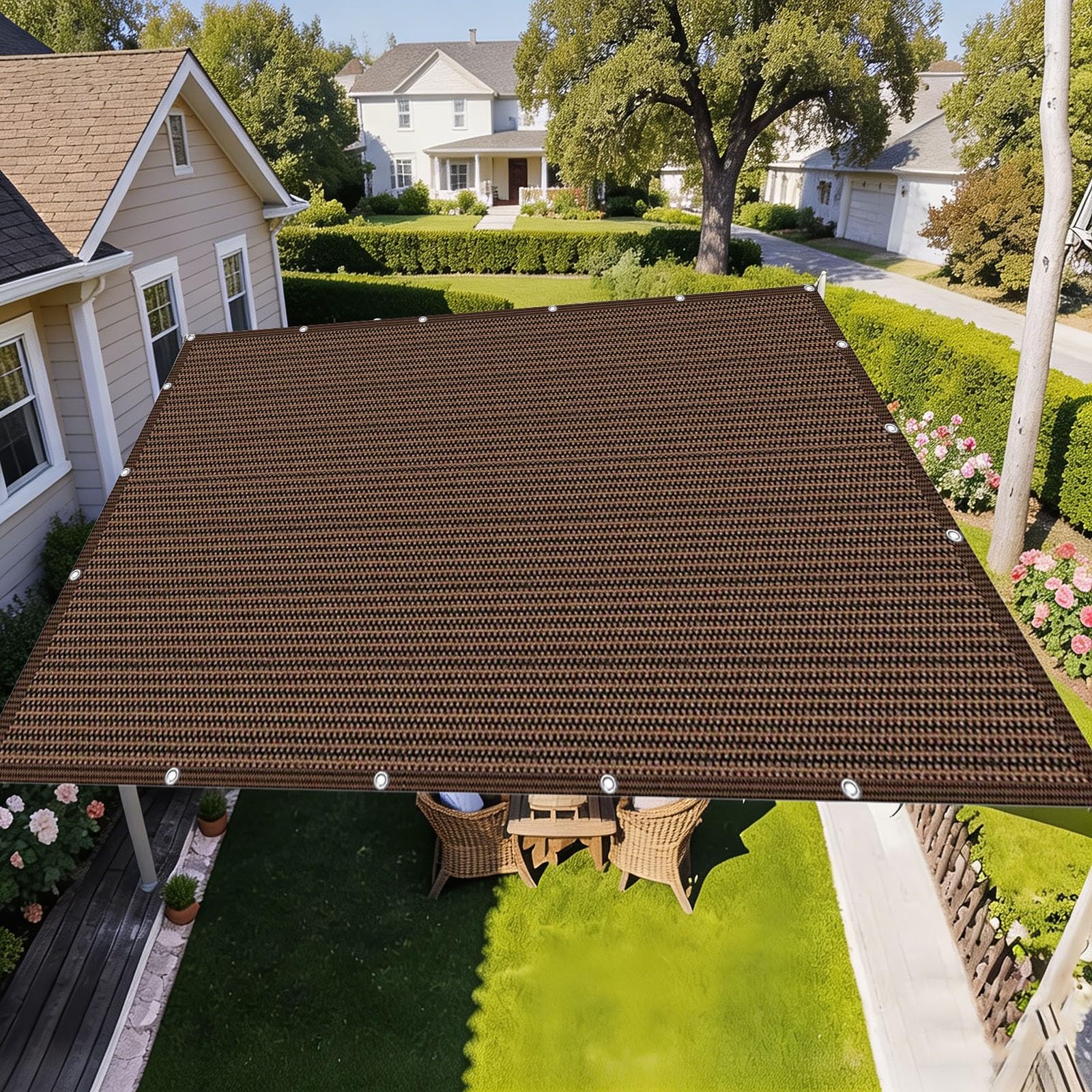 Filet d'ombrage 110x290 cm marron en HDPE avec oeillets pour terrasse
