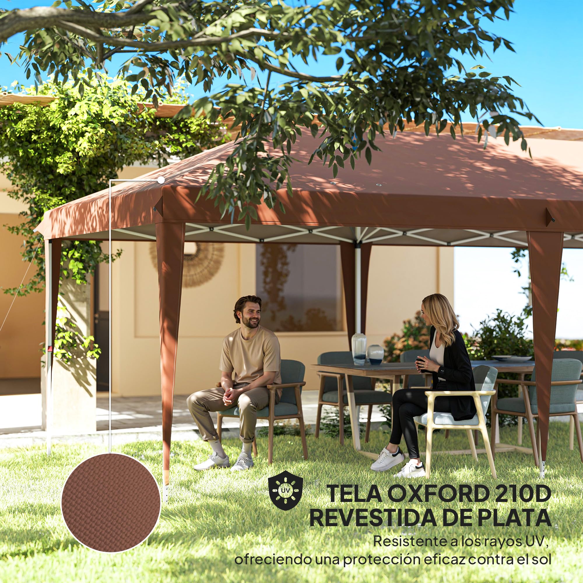 Outsunny Carpa Plegable Gazebo 3x6 m Altura Ajustable 3 Niveles Café | Cenador Plegable, Toldo Anti-UV, Bolsa de Transporte, para Camping Fiestas
