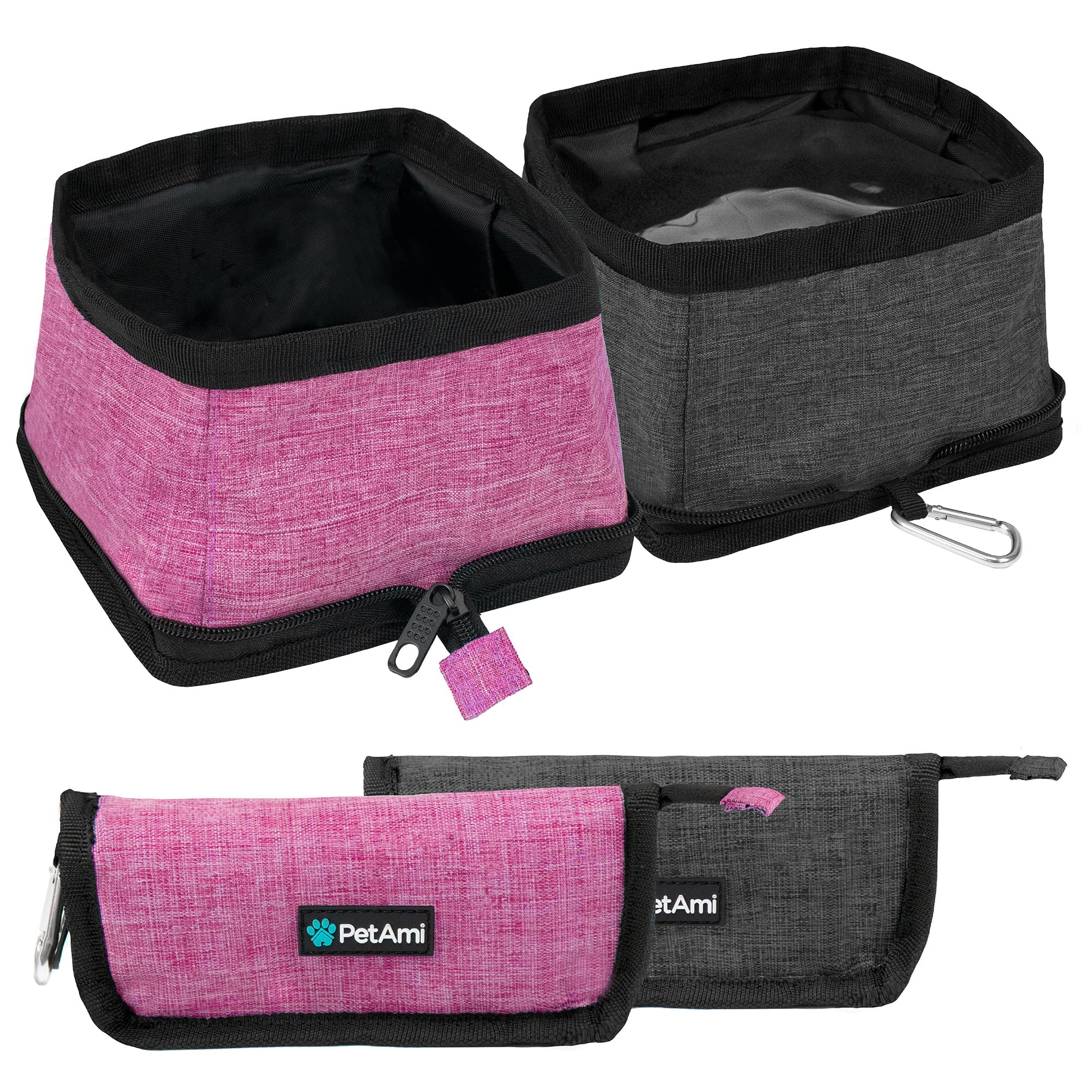 PetAmi Collapsible Dog Bowls 2 Pack, Food and Water Bowls Travel Set, Portable Pet Dish No Spill, Foldable Lightweight BPA...