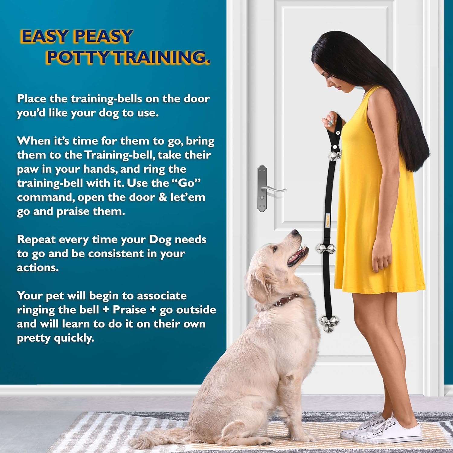 PAWBEE Dog Doorbell - Set of 2 Adjustable Dog Training Bells for Door Knob - 7 Extra-Loud Jingle Dog Potty Training Door Bell - Extra-Strong Strap - for Small, Medium, Large Dogs - Dog Bell for Door : Pet Supplies